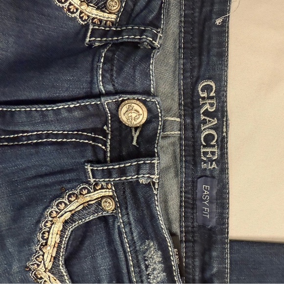 Grace in LA Blue Straight Leg Jeans with Chevron Embroidery - Picture 8 of 10